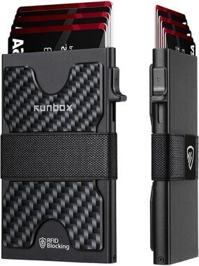 〽️Men Fiber Black Slim 6+6 Card Holder Minimalist RFID Blocking Wallet